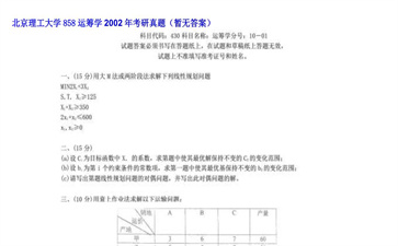 【初试】北京理工大学《858运筹学》2002年考研真题（暂无答案）