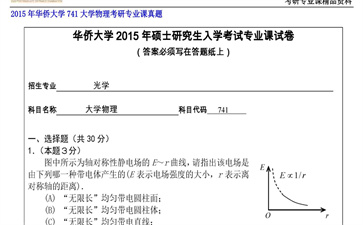 【初试】华侨大学《741大学物理》2015年考研专业课真题