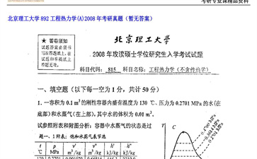 【初试】北京理工大学《892工程热力学（A）》2008年考研真题（暂无答案）