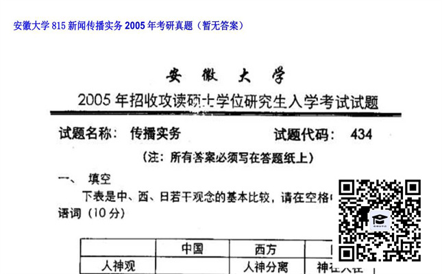 【初试】安徽大学《815新闻传播实务》2005年考研真题（暂无答案）